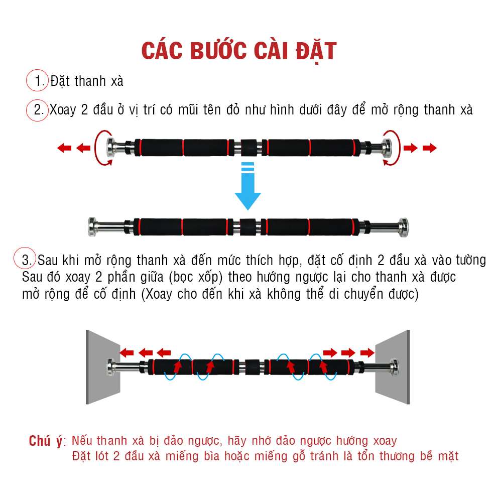 1 Chiếc Xà Đơn Gắn Cửa 2021 Cải Tiến Mút Tay Cầm Dài Dầy 3mm( Màu đỏ Đen)