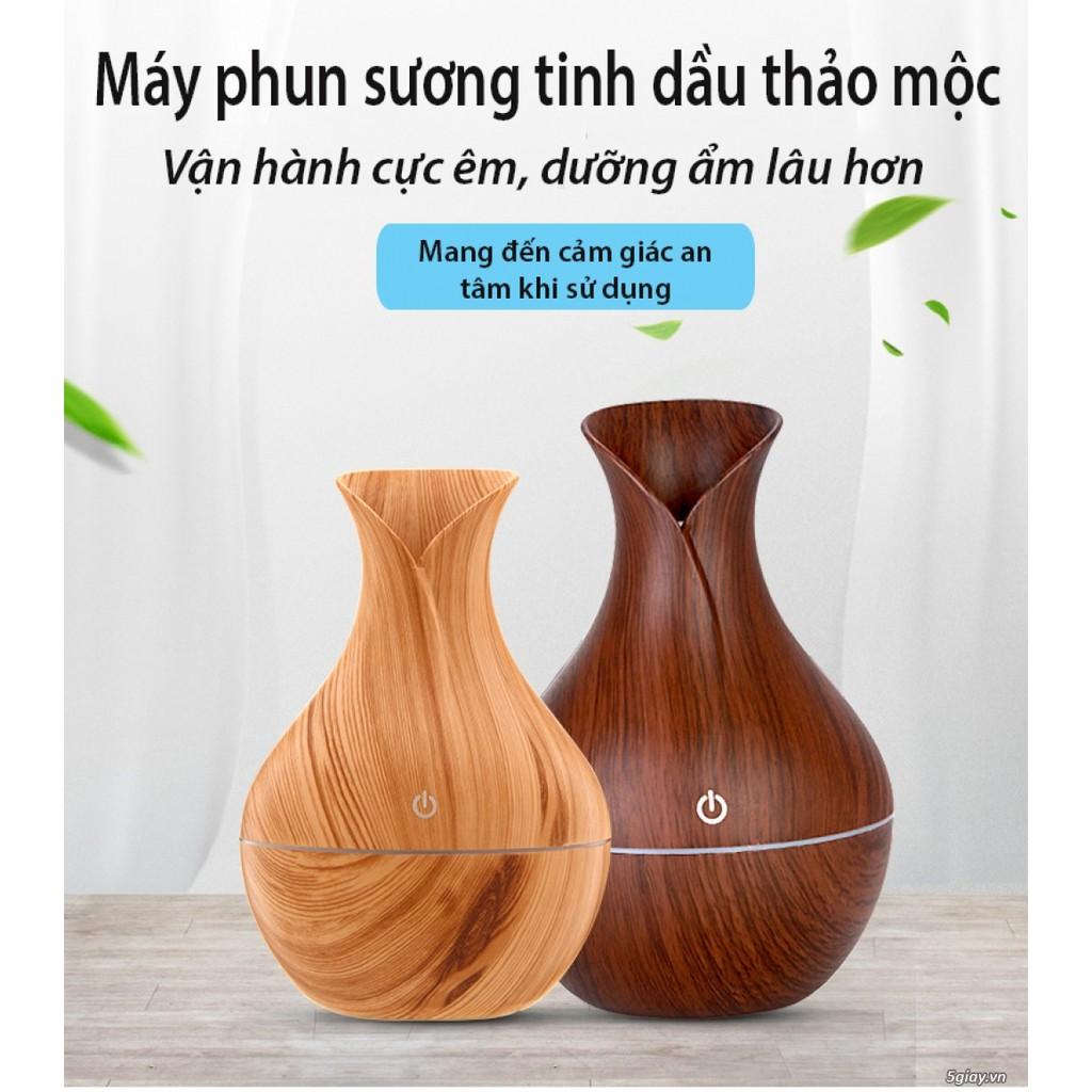 Máy xông tinh dầu vân gỗ tròn hình lọ hoa phun sương đuổi muỗi trong phòng ngủ lọc không khí giúp thư thái ngủ ngon