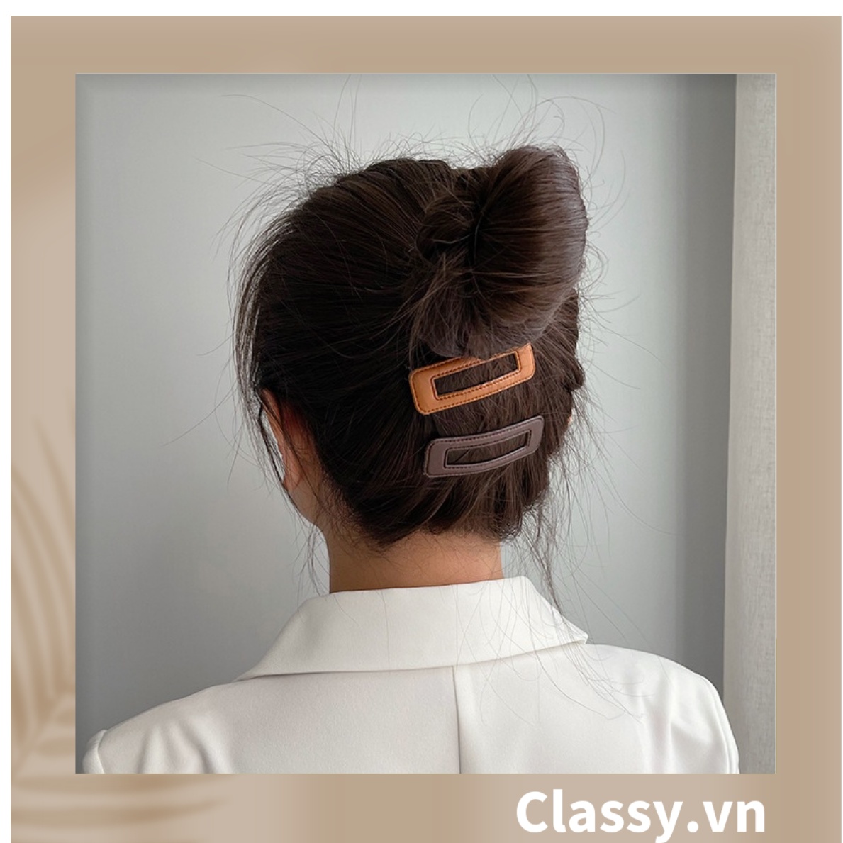 Kẹp Classy tóc  dạng clip đen bọc da trơn màu phong cách tối giản theo phong cách Hàn Quốc PK782