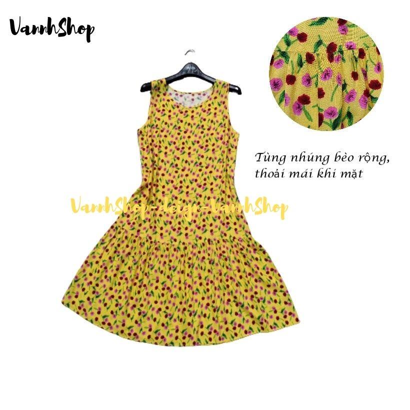 Đầm ngủ Váy ngủ dáng suông chất tole mềm mát họa tiết hình hoa dễ thương VannhShop Ms 01