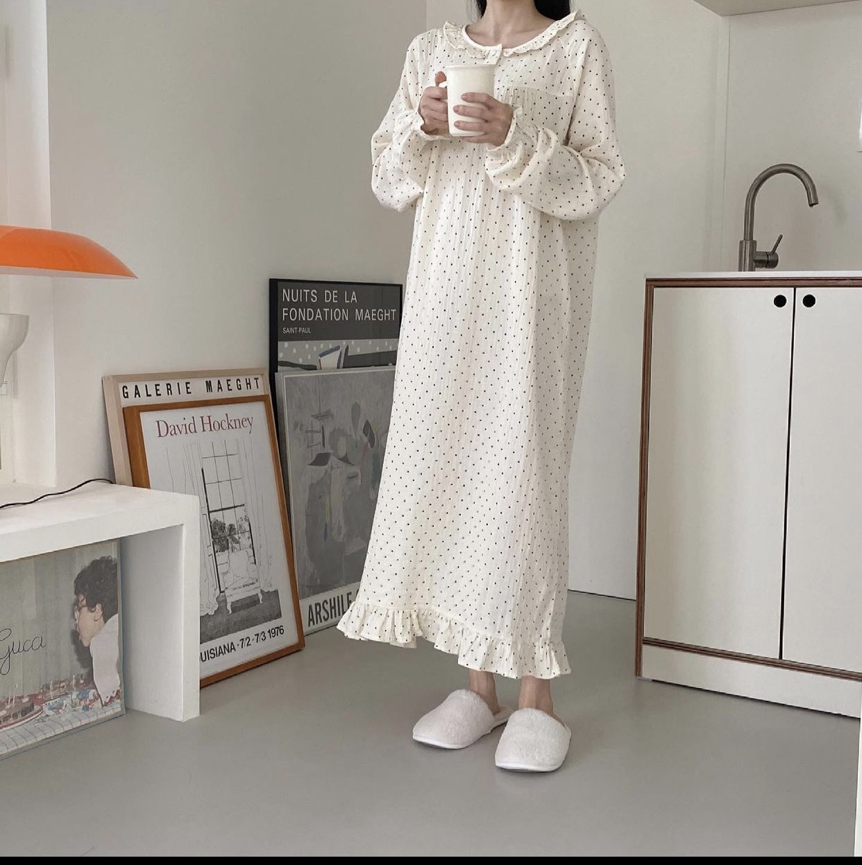 Đầm ngủ nữ chấm bi phong cách tiểu thư