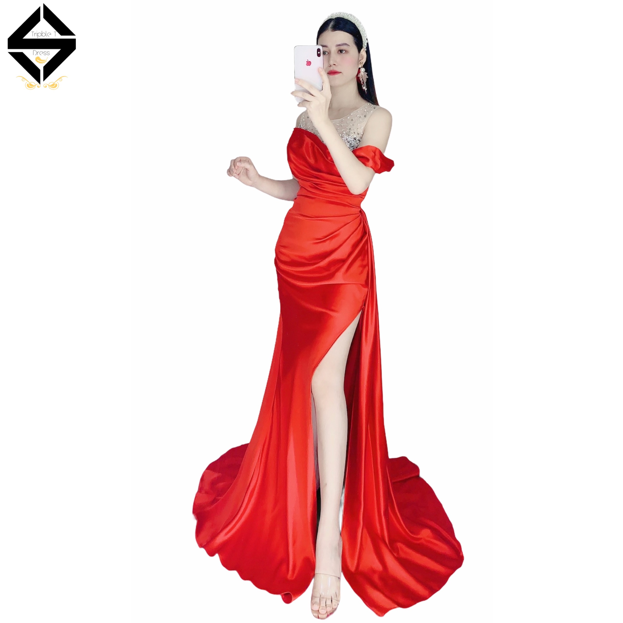 Đầm maxi body dạ hội kim sa rớt vai cao cấp TRIPBLE T DRESS - size M/L - MS142Y