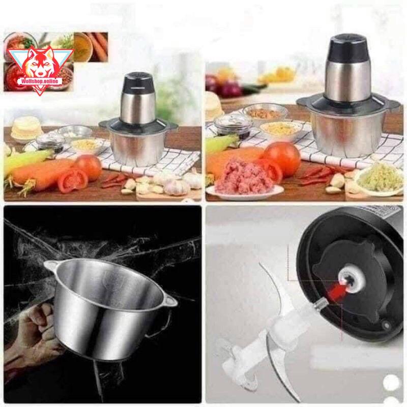 Máy xay thịt, máy xay đa năng 4 lưỡi 2 lít công suất lớn cối inox 304 cao cấp