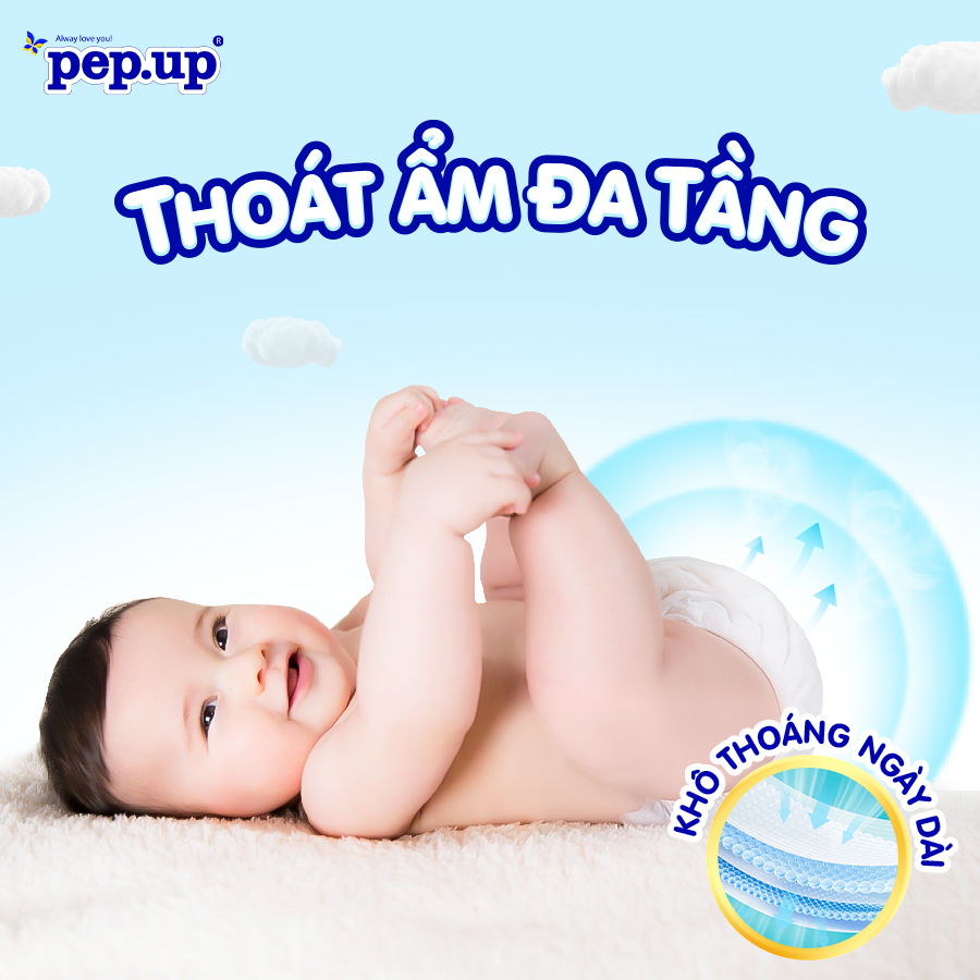 Combo 6 gói Tã/Bỉm Quần Em Bé Pep.up Cottony 3D Gói Nhỏ Siêu Mềm Mại, Siêu Khô Thoáng, Kháng Khuẩn Size S/M/L/XL