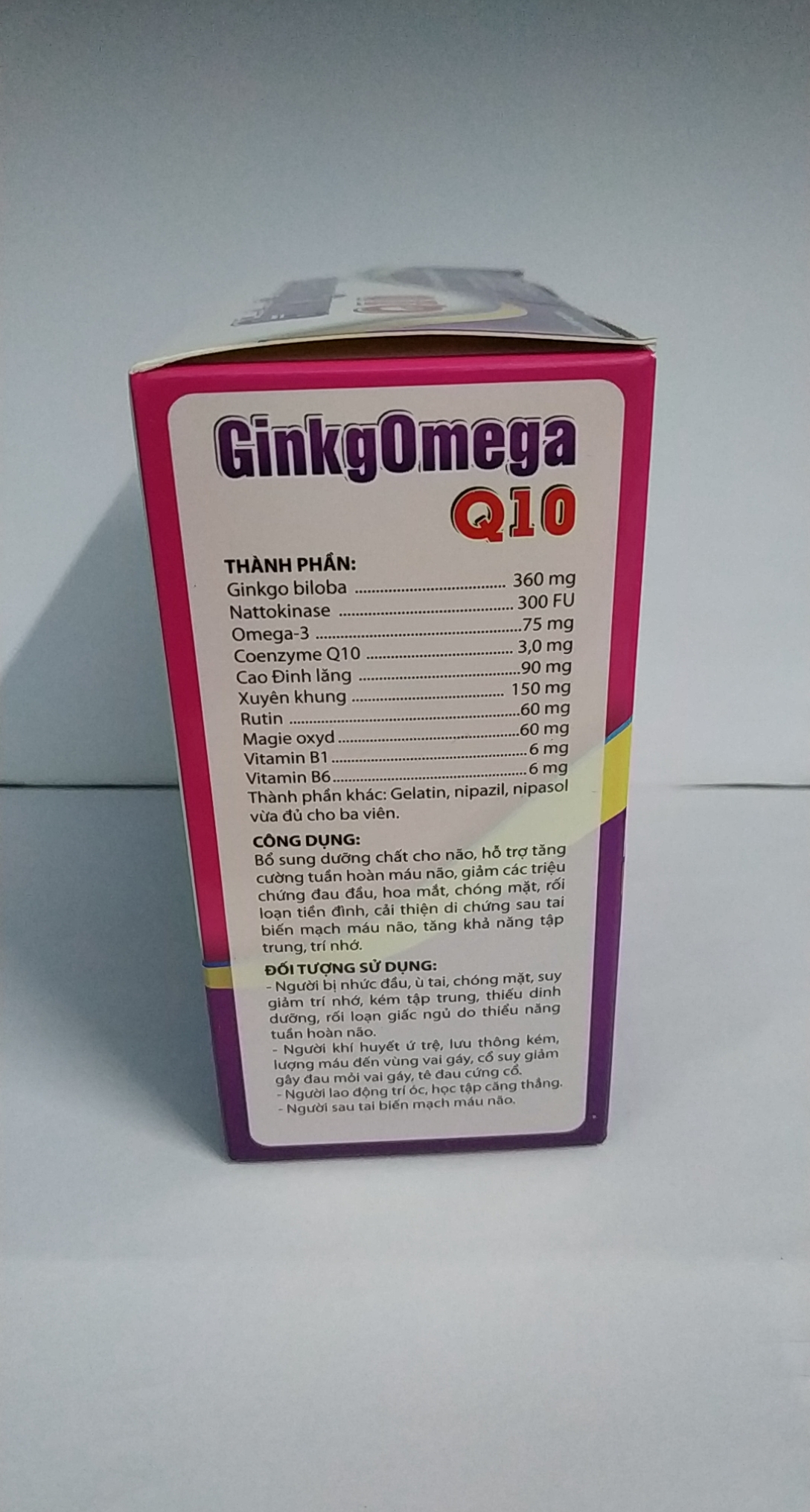 HOẠT HUYẾT DƯỠNG NÃO GINKGOMEGA Q10 - GIẢM ĐAU MỎI VAI GÁY - TÊ BÌ CHÂN TAY - RỐI LOẠN TIỀN ĐÌNH - TỐT CHO NÃO, MẮT, TIM - HỘP 100 VIÊN