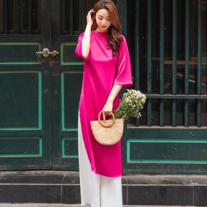 Áo dài cách tân An Khang màu hồng lụa vân cao cấp (tách lẻ) - ADAK127 - L