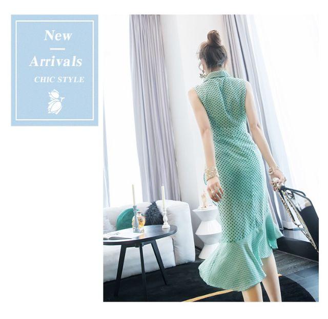 ĐẦM CHẤM BI ĐUÔI CÁ CỔ VEST SANG TRỌNG