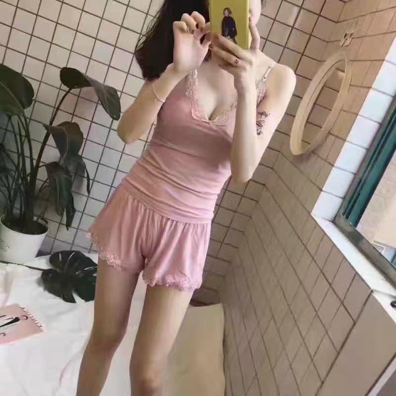 Bộ ngủ nữ, bộ mặc nhà nữ 2 dây có đệm ngực