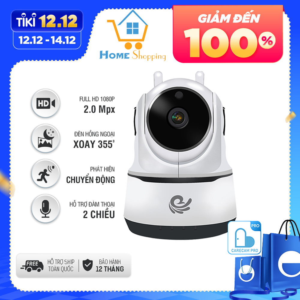 Camera  Wifi - Carecam Giám Sát An Ninh Trong Nhà PAF-200 2.0Mpx -1080p, Hình Ảnh Xem Siêu nét, Di Chuyển Theo Chuyển Động - Dùng APP CARECAM PRO - Hàng Nhập Khẩu