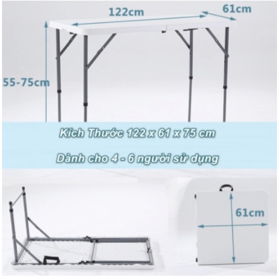 Bàn Ăn 6 người xếp gọn 122cm