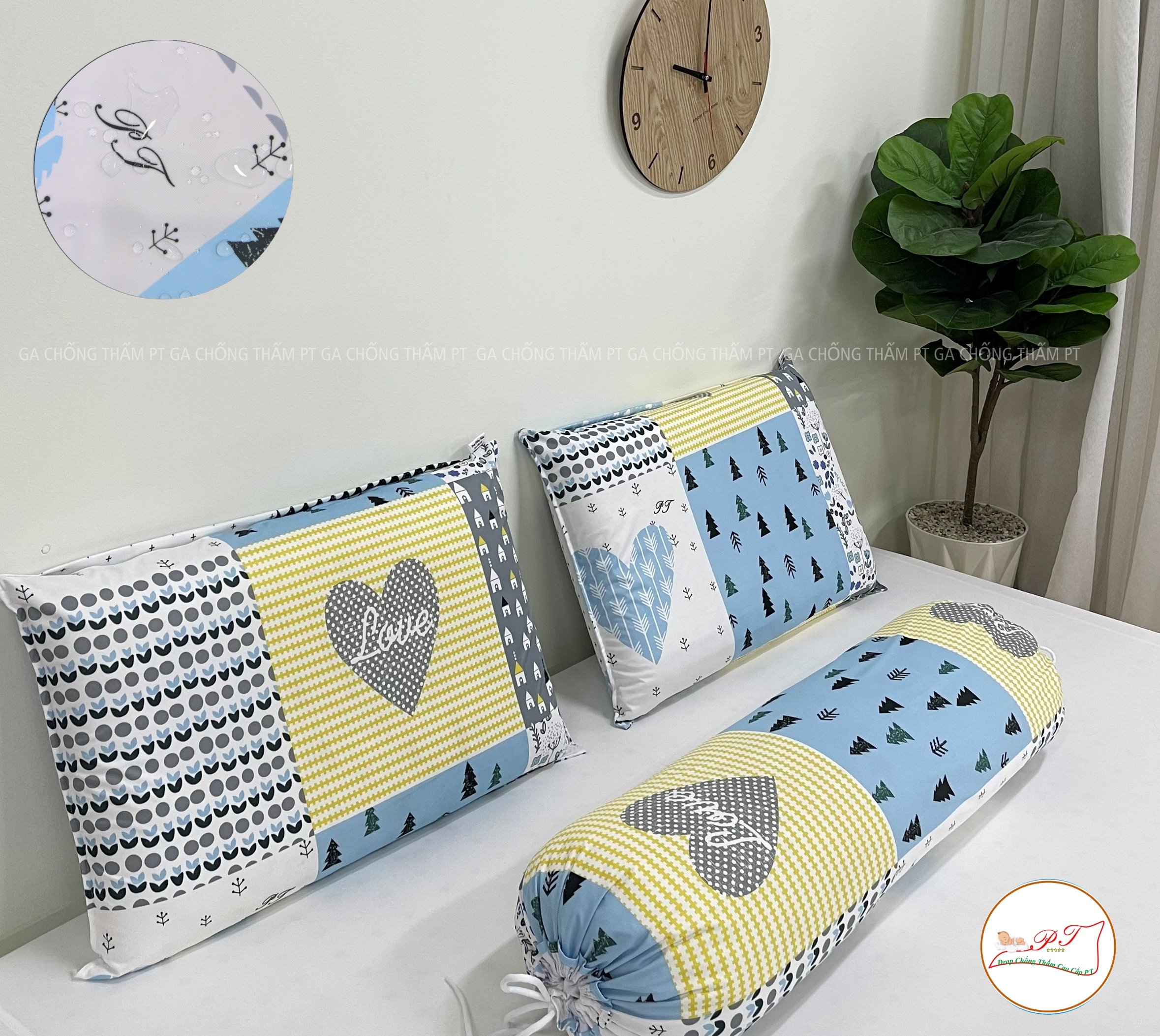 Ga Chống Thấm Cao Cấp PT Mẫu Họa Tiết Love Xanh