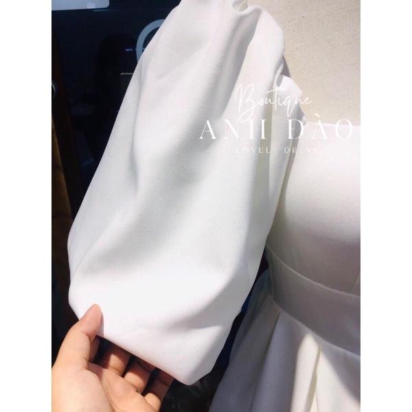 Váy đầm trắng Vintage dáng xòe dự tiệc cổ vuông tay bo bồng dài V121 full size AĐ BOUTIQUE
