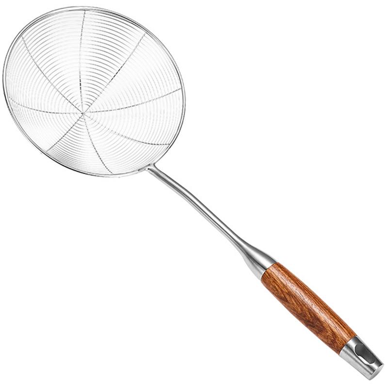 Thép Không Gỉ 304 Nhện Lưới Lọc Skimmer Cho Nấu Ăn Và Chiên, Dây Mì Ống Lọc Có Tay Cầm Bằng Gỗ, Đồ Dùng Nhà Bếp