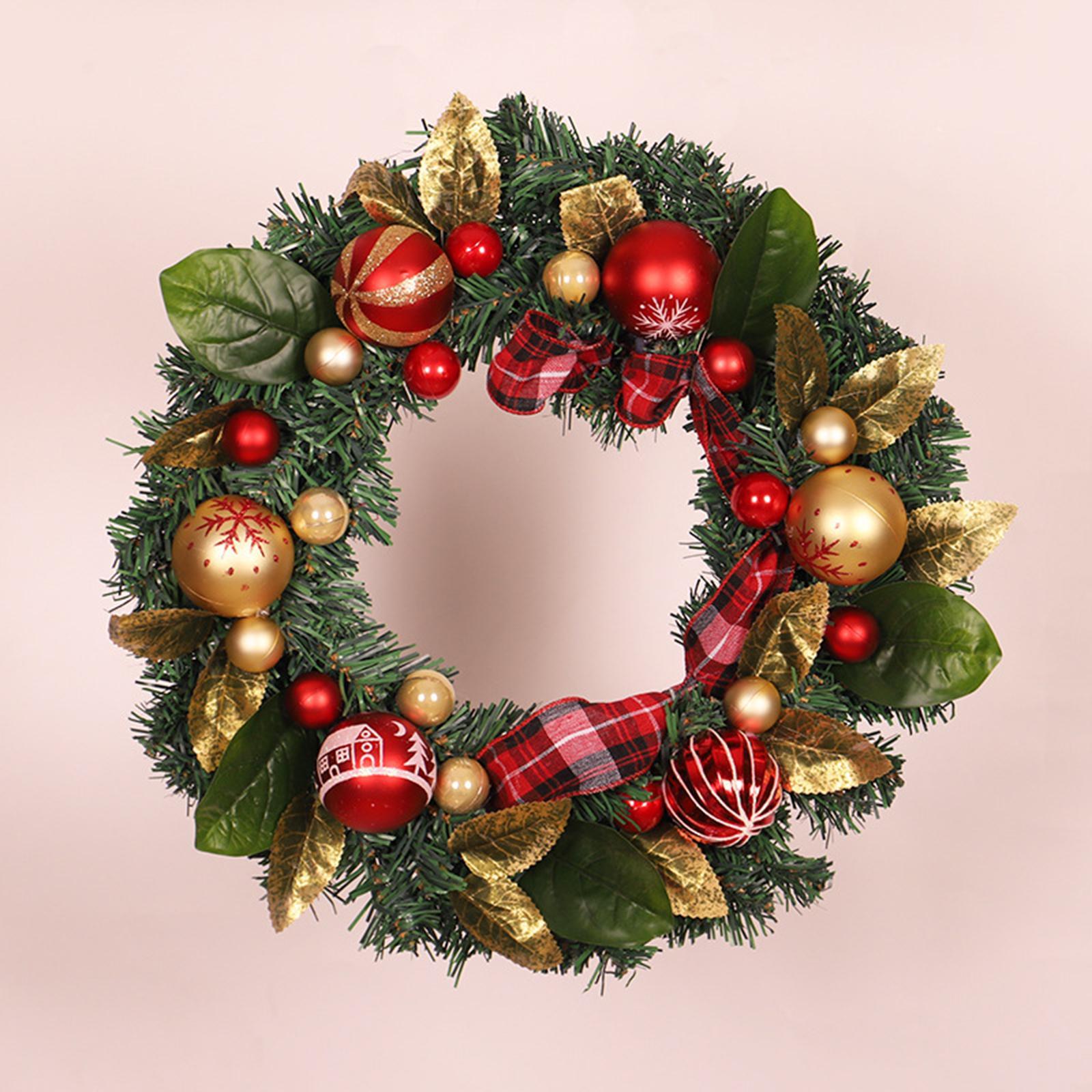 16inch Christmas Ball Wreath Shatterproof Hanging Glitter Garland Ornaments Door Wreaths for Xmas Front Yard Thanksgiving Holiday Decor