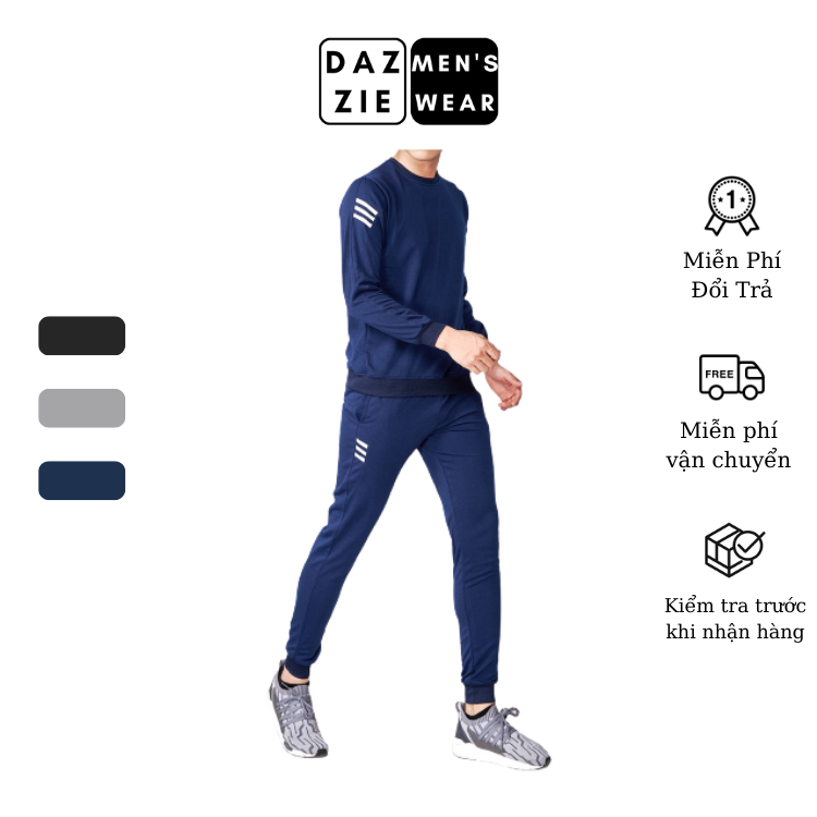 Bộ Thể Thao Nam Thu Đông Dài Tay Nam DazzieMenwears chất Nỉ Cao Cấp không bai dão, dáng Slimfit thể thao, trẻ trung