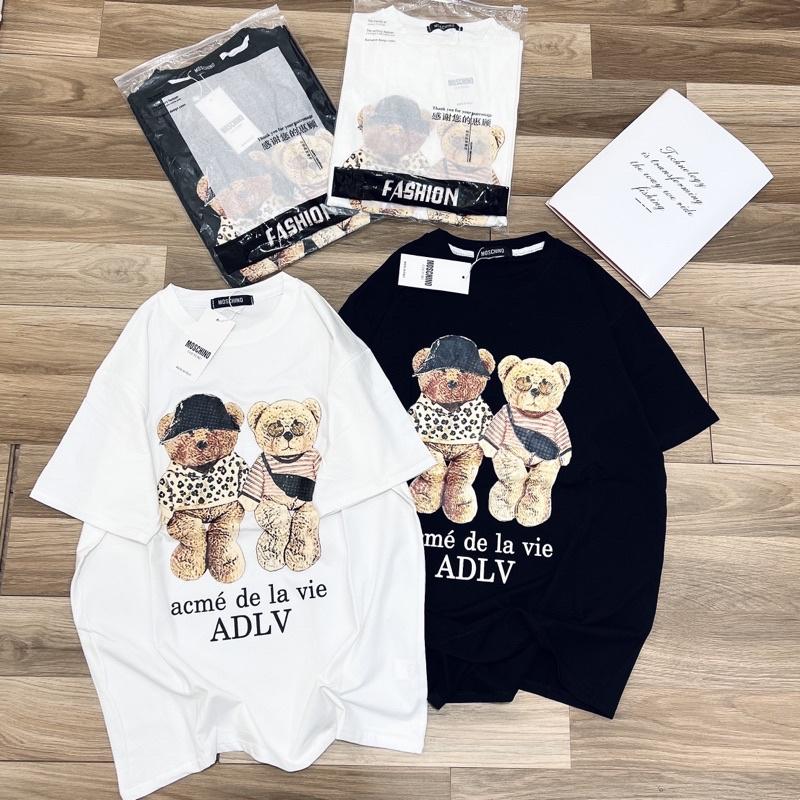 Áo thun nữ dáng unisex hình gấu đôi dễ thương