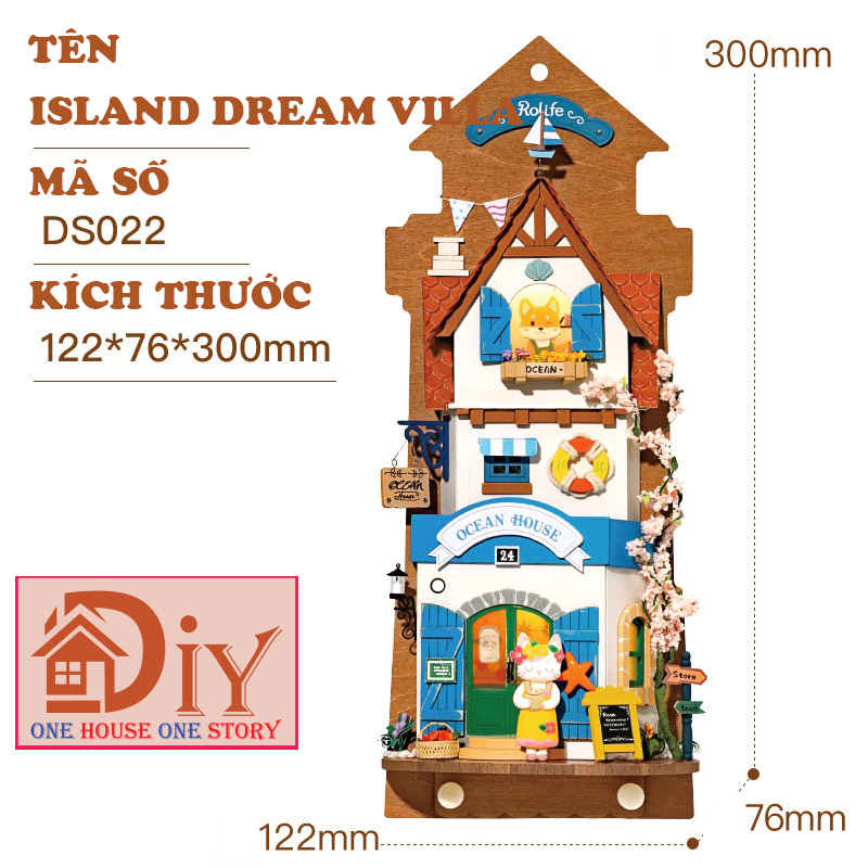 [Bản tiếng Anh]Mô hình Treo tường nhà búp bê Robotime | Island Dream Villa 3D DIY tự lắp ráp - Quà tặng sinh nhật giáng sinh trang trí nhà cửa