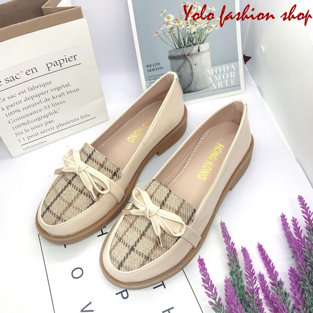 Giày lười slip on nữ phối dạ đính nơ thời trang hàng cao cấp chuẩn đẹp-GL15