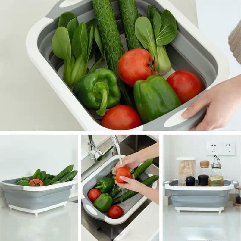Chậu Rửa Gấp Gọn Kiêm Thớt Đa Năng l Đồ Dùng Tiện Ích 3 in1