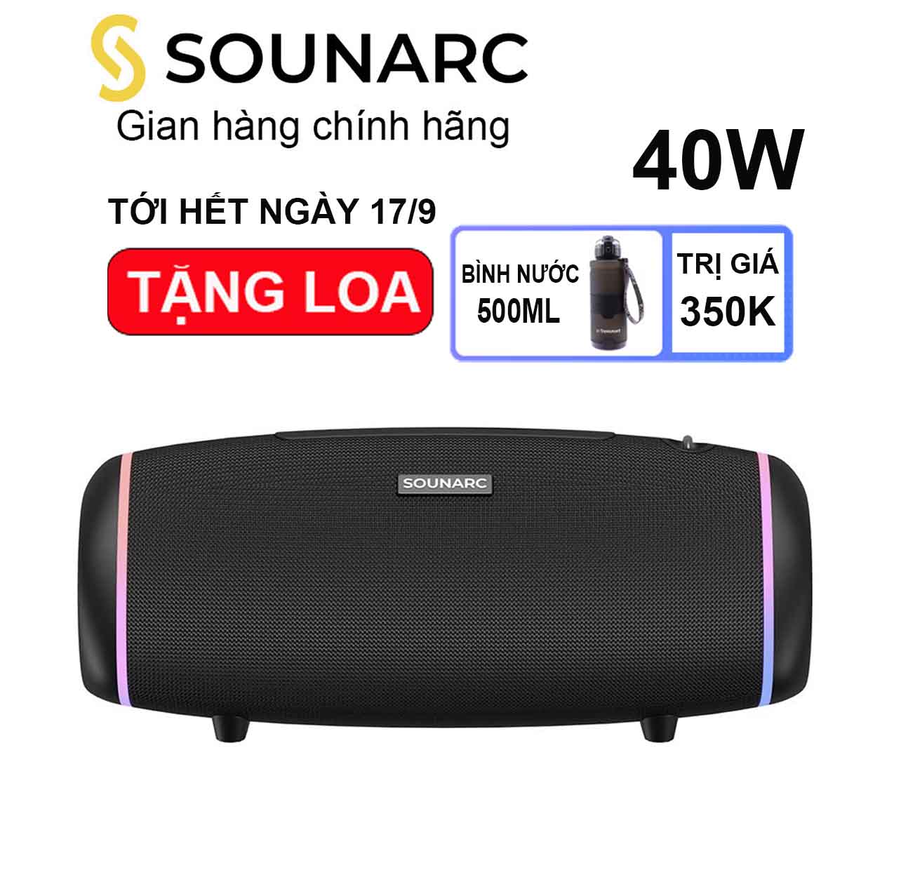 Loa Bluetooth 5.3 Sounarc R1 Công Suất 40W, Chống Nước IPX6, Pin Tích Hợp 4000mAh 15H Chơi Nhạc - Hàng chính hãng