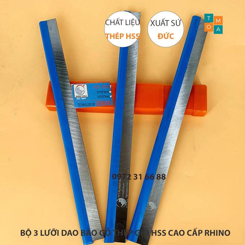 BỘ 3 LƯỠI DAO BÀO GỖ THÉP HSS CAO CẤP RHINO 310x25x3MM CỦA ĐỨC