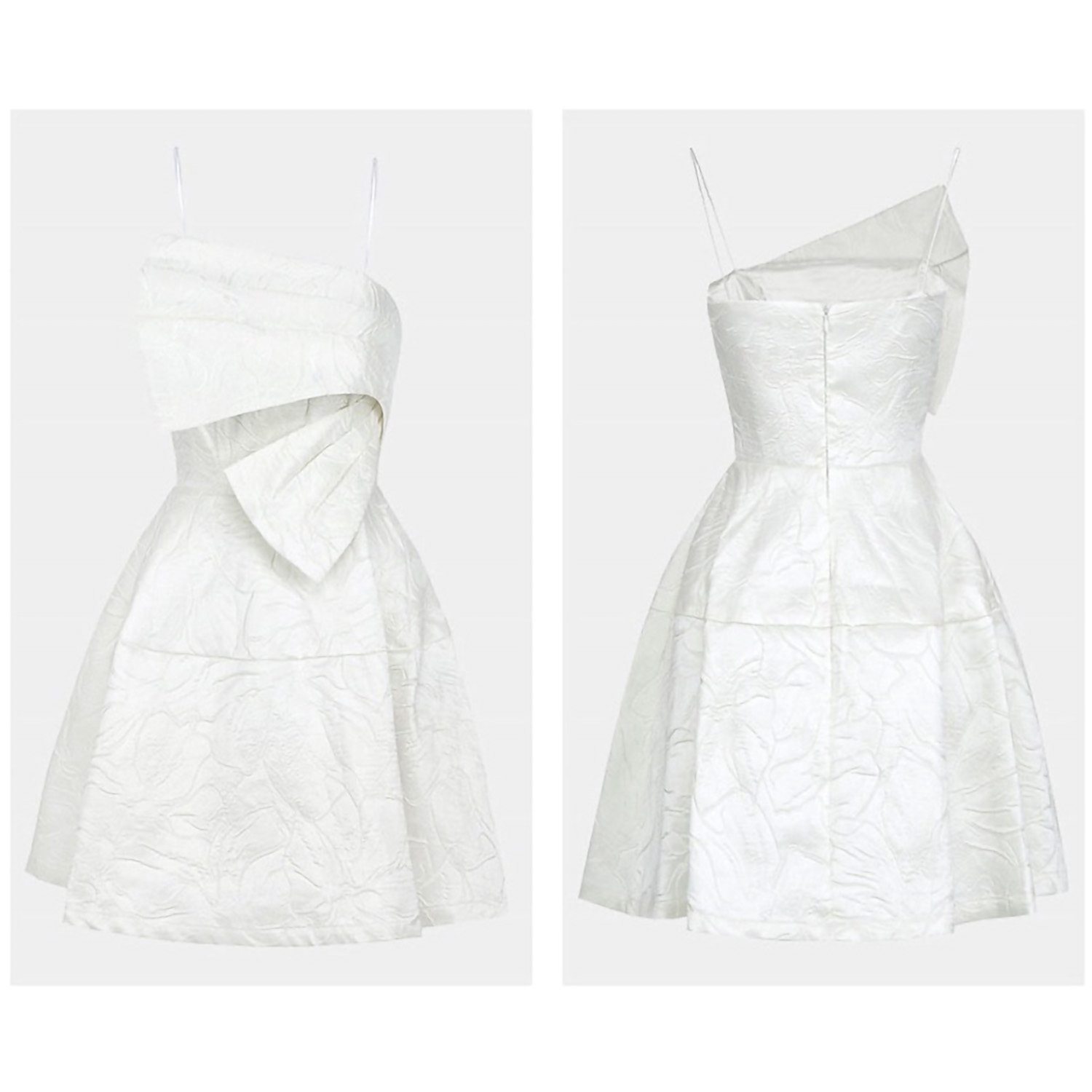 Váy trắng dự tiệc MINA thiết kế hai dây dáng xoè đắp nơ ngực chất liệu gấm sang trọng - MN126