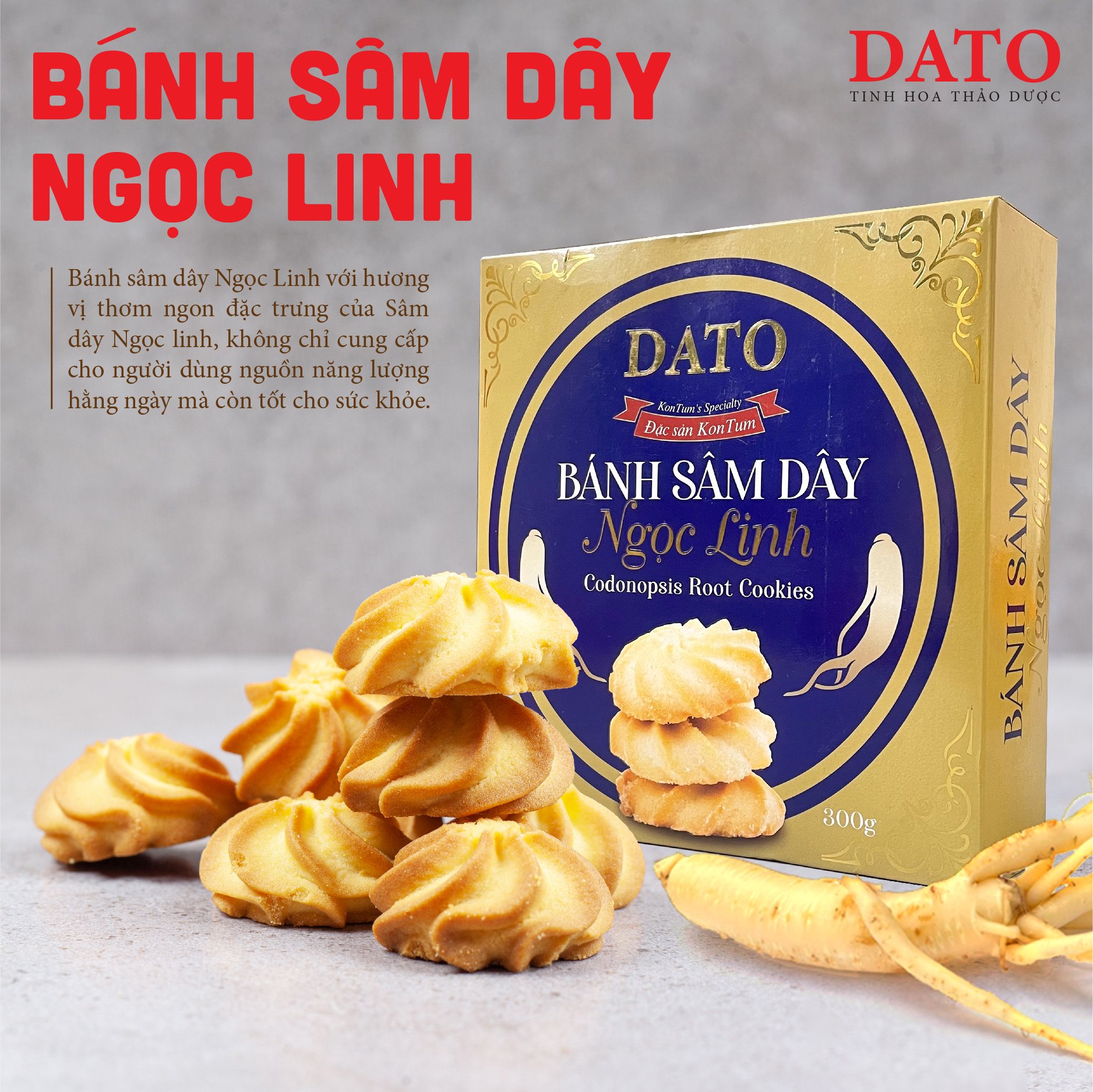 Bánh sâm dây Ngọc Linh DATO, bánh quy, bánh quy sâm ngon