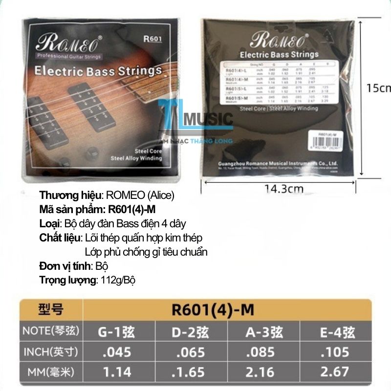 Bộ Dây Đàn Guitar Bass Alice ROMEO R601 Chính Hãng | Bộ 4 Dây &amp; 5 Dây | Âm Sáng, Chống Gỉ