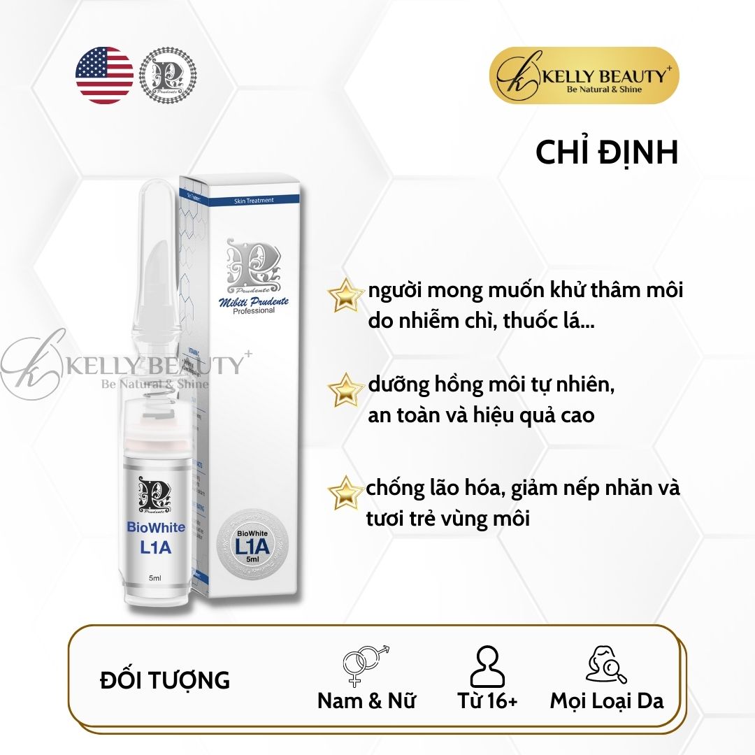 Son Khử Thâm Môi Mibiti Prudente Biowhite L1A – Khử Thâm Môi, Dưỡng Hồng Môi Tự Nhiên - Kelly Beauty