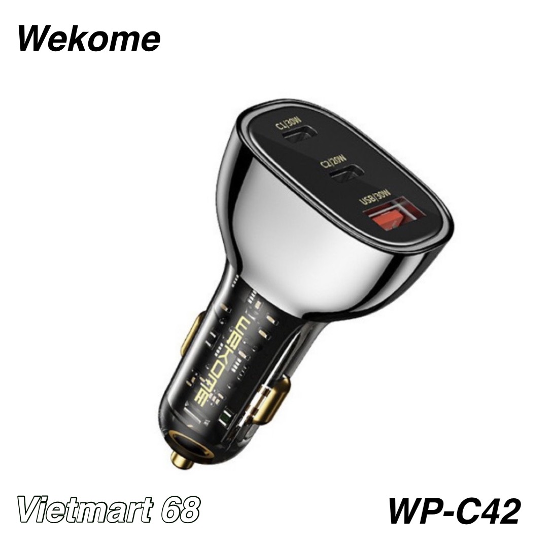 Tẩu Sạc Xe Hơi Đa Năng Wekome Wp - C41, Wp - C42 - Sủ Dụng Chip Sạc Thông Minh, An Toàn - Thiết Kế Trong Suốt Độc Đáo - Hàng Chính Hãng - Wp - C42