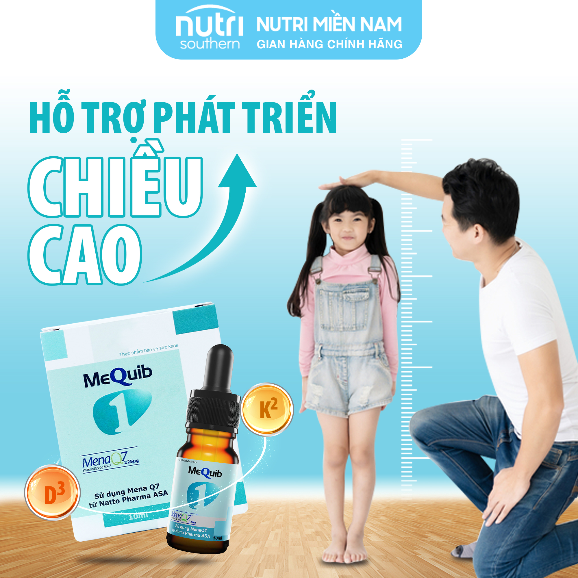 Vitamin D3 K2 MK7 MenaQ7 MEQUIB 1 - Giúp tăng cường hấp thu canxi và phát triển chiều cao (chai 10ml)