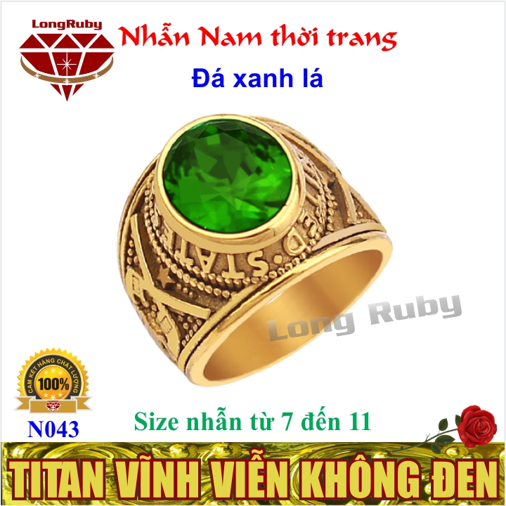 NHẪN NAM CAO CẤP | NHẪN MỸ HẢI QUÂN ĐÁ XANH LÁ - N043D