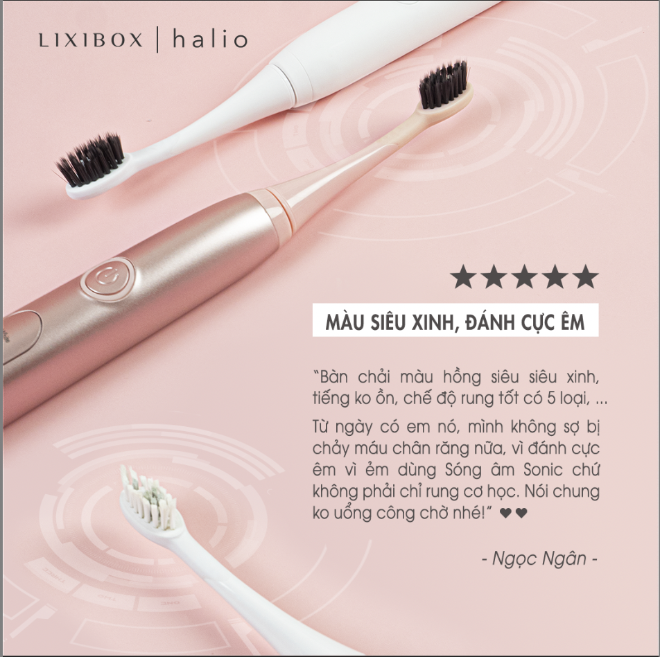 Combo Bàn Chải Điện Halio Toothbrush PRO Rose Gold  Và Set 7 Miếng Dán Trắng Răng An Toàn Ít Ê Buốt