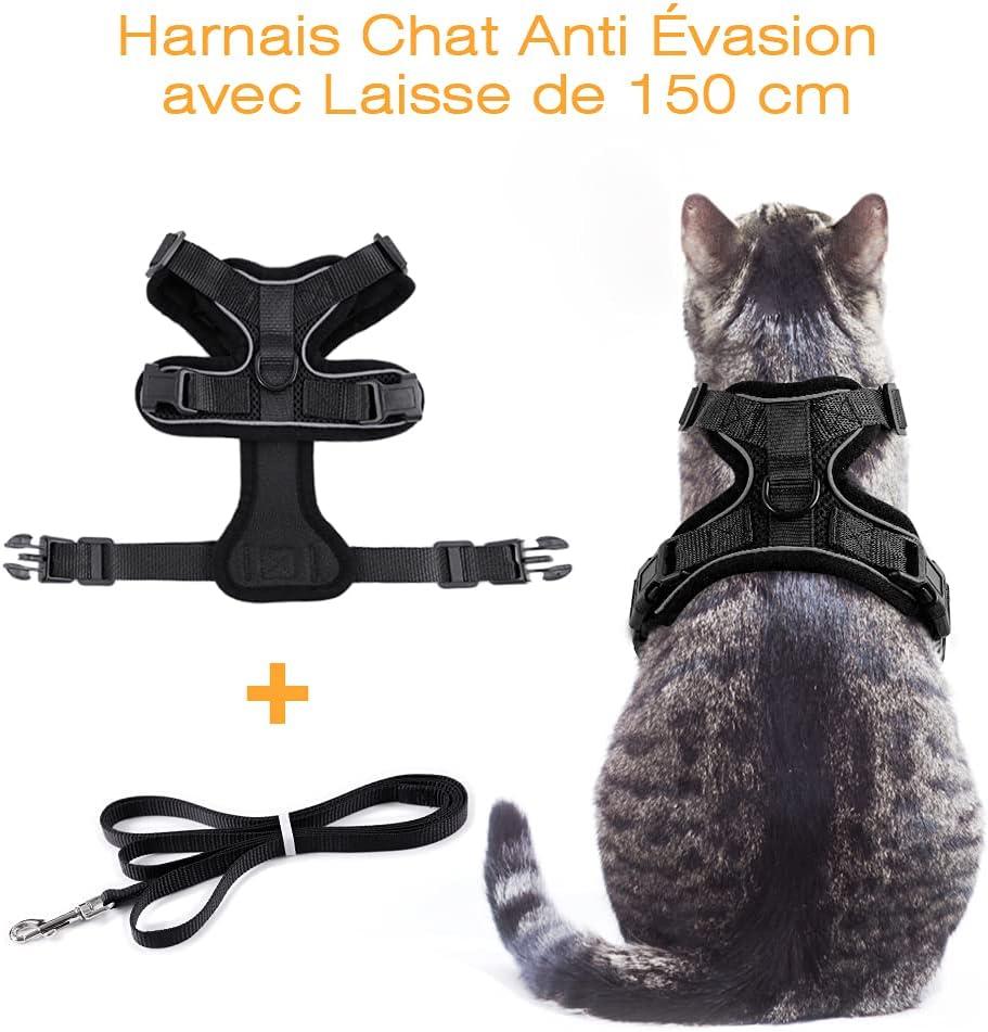 Dây dắt mèo Dây xích chó nhỏ Dây nịt mèo con có thể điều chỉnh Cổ áo chữ S màu đen Dây nịt mèo phản quang Áo vest thoáng khí cho thỏ, mèo châu Âu, mèo Maine Coon, Ba Tư, kẹp bằng dây xích