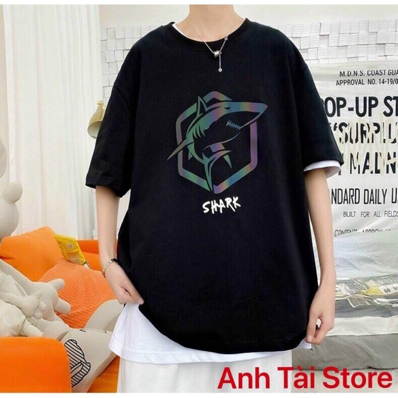Áo thun tay lỡ phản quang phông Unisex nam nữ chất Premium Cotton oversize đến 75kg form rộng co dãn 4 chiều SHARK AX11