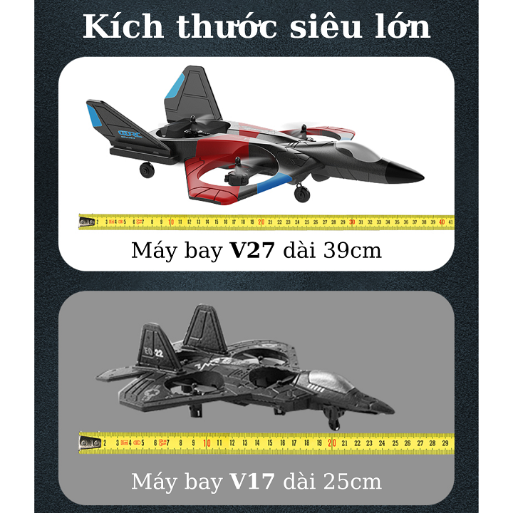 Máy bay điều khiển từ xa không camera V27 kèm pin Pro size 39cm chất liệu xốp EPP cao cấp chống va đập mạnh, máy bay đồ chơi xốp model 2023 bản nâng cấp hơn V17