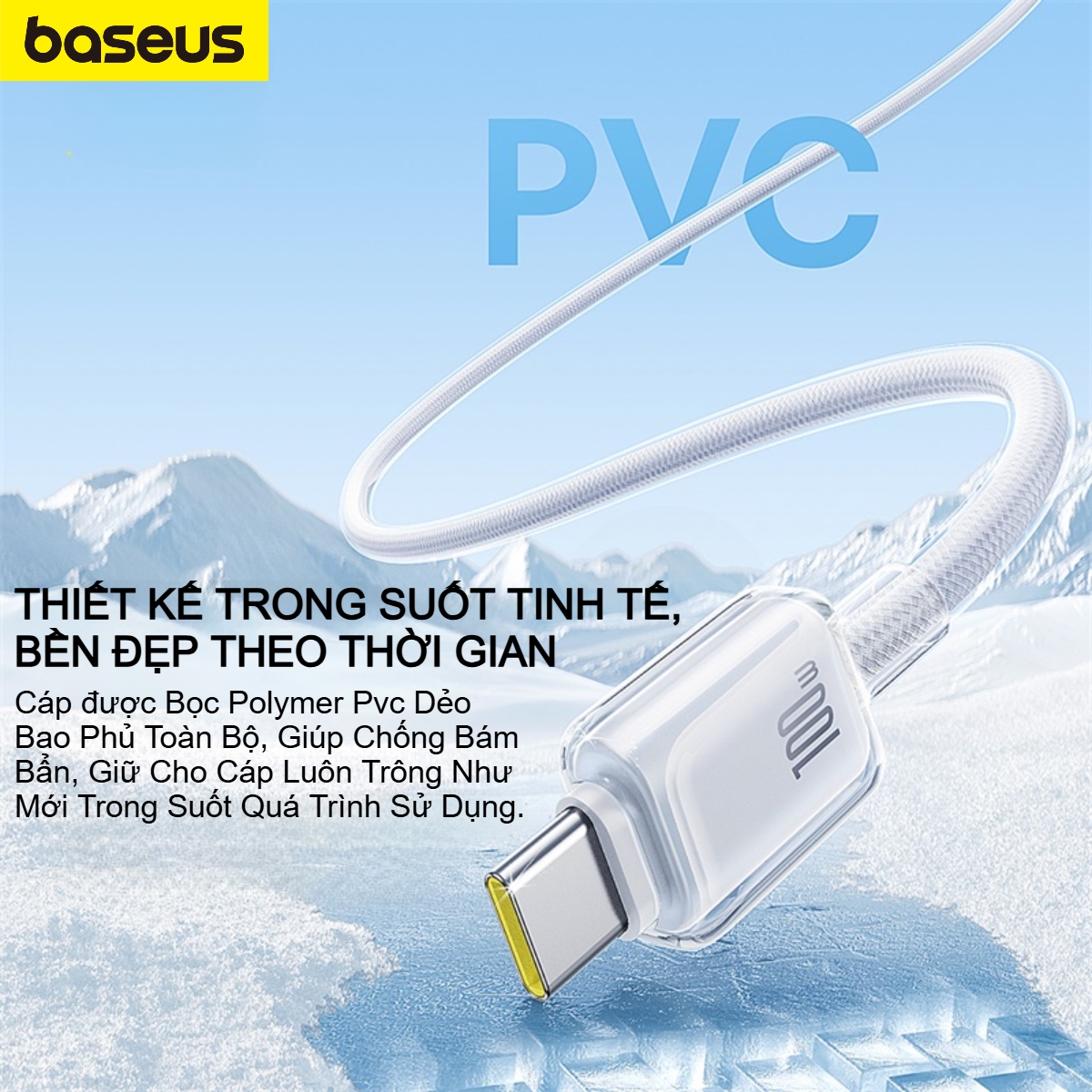 Cáp Sạc Nhanh Và Truyền Dữ Liệu Type C to Type C Baseus Crystal Clear 100W - Hàng chính hãng