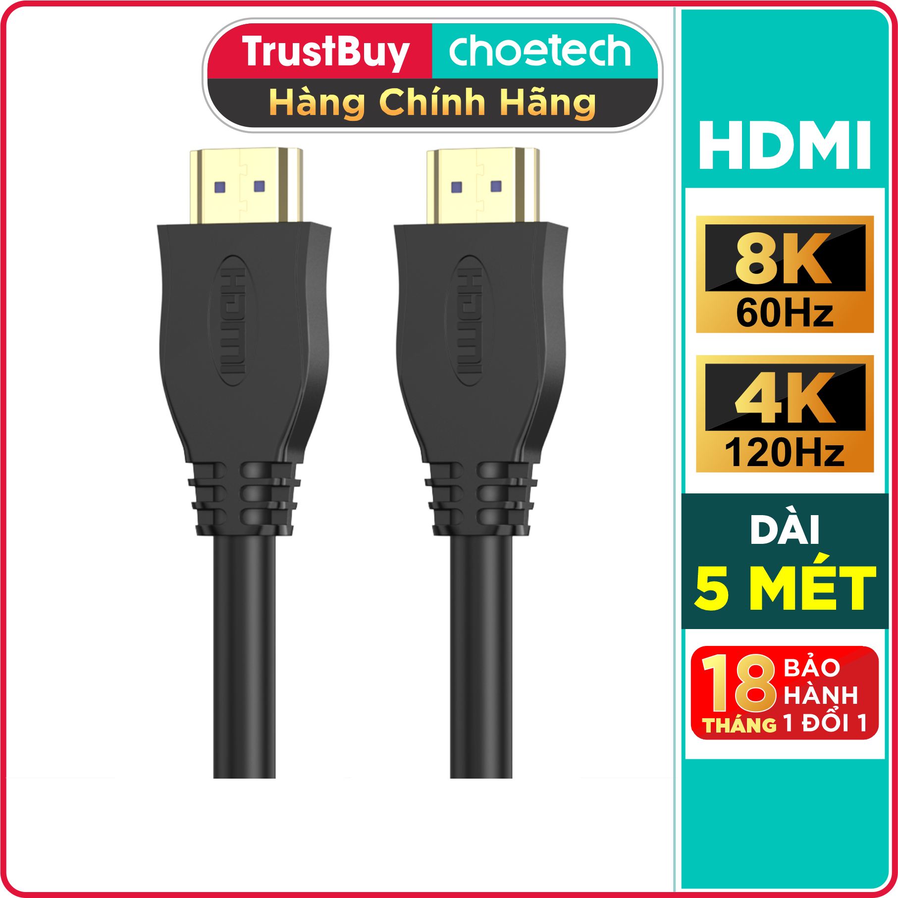 Hình ảnh Dây Cáp HDMI 2.1 8K 4K Dài 5M CHOETECH XHH-TP21 Tương Thích Với Tivi, Laptop, PC, PlayStation - Hàng Chính Hãng