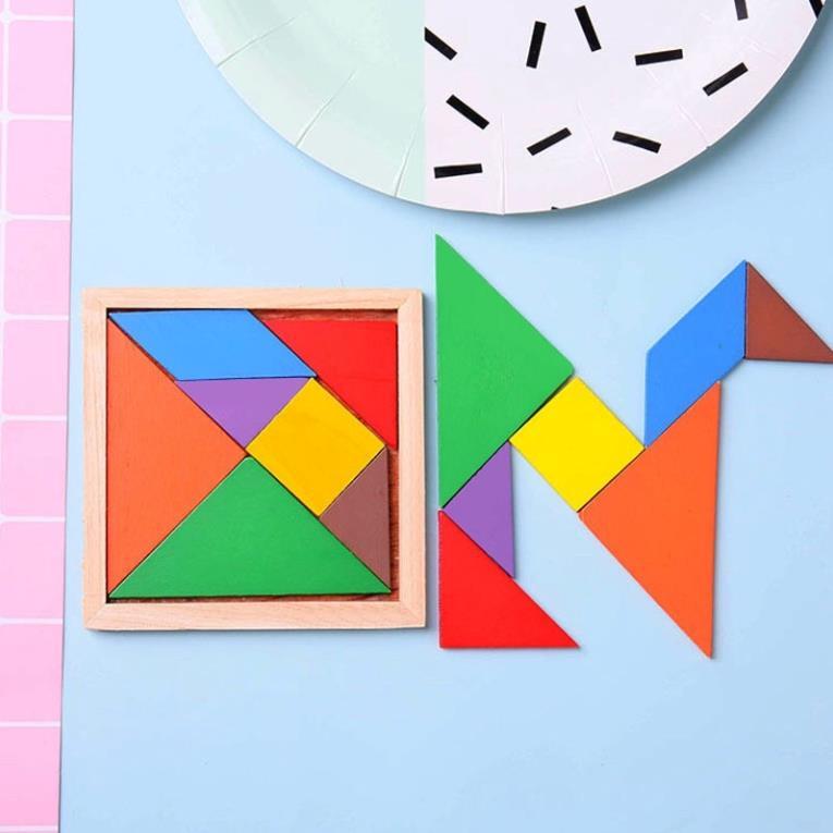 Tangram - Xếp Hình Trí Uẩn Hàng Đẹp Size To 18cm - Bộ Ghép Hình Bằng Gỗ Thông Minh Cho Bé