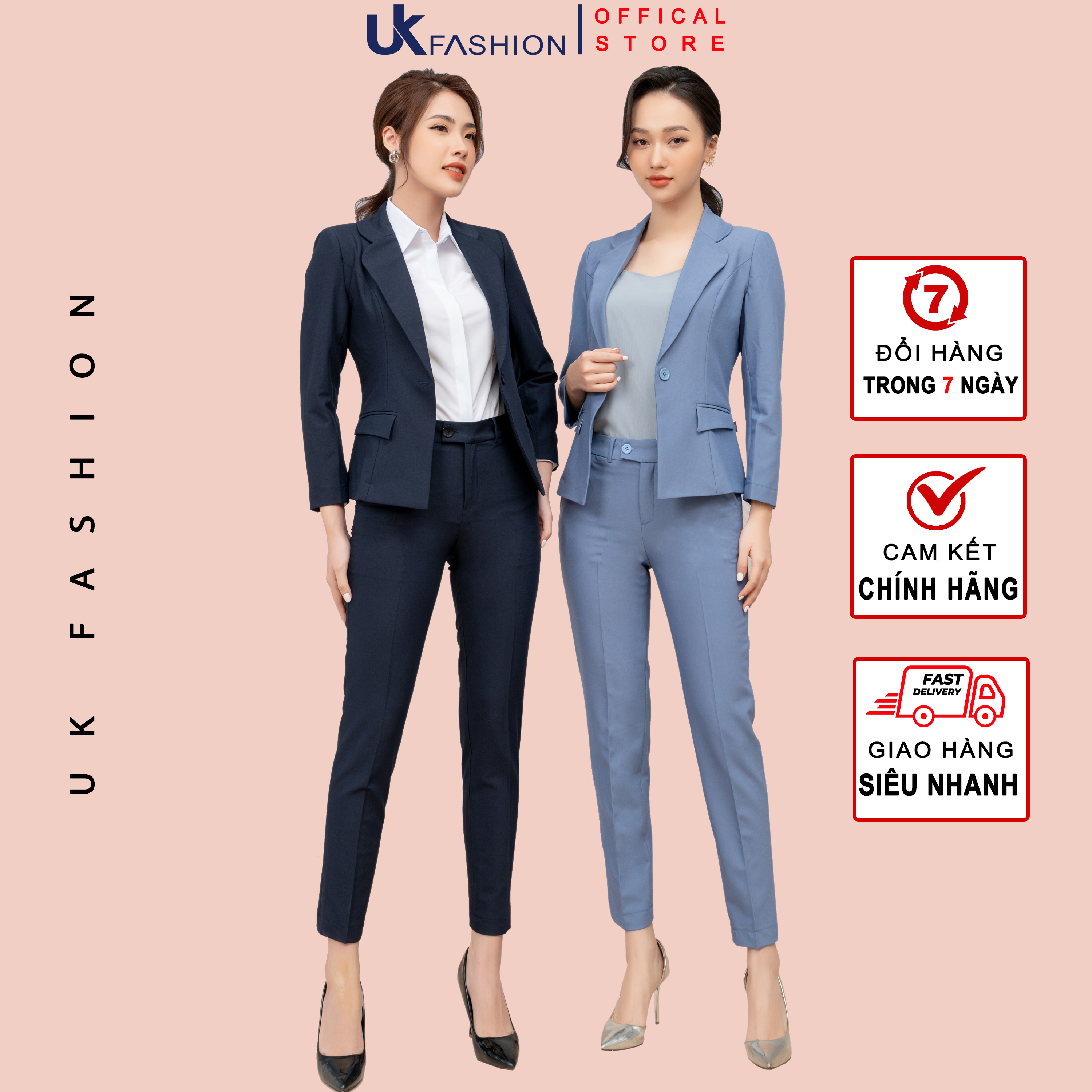 Bộ Vest Nữ Công Sở UK Fashion Gồm Áo Dài Tay Kết Hợp Quần Tây Ống Đứng, Chất Vải Nhập Hàn NKBD2108009