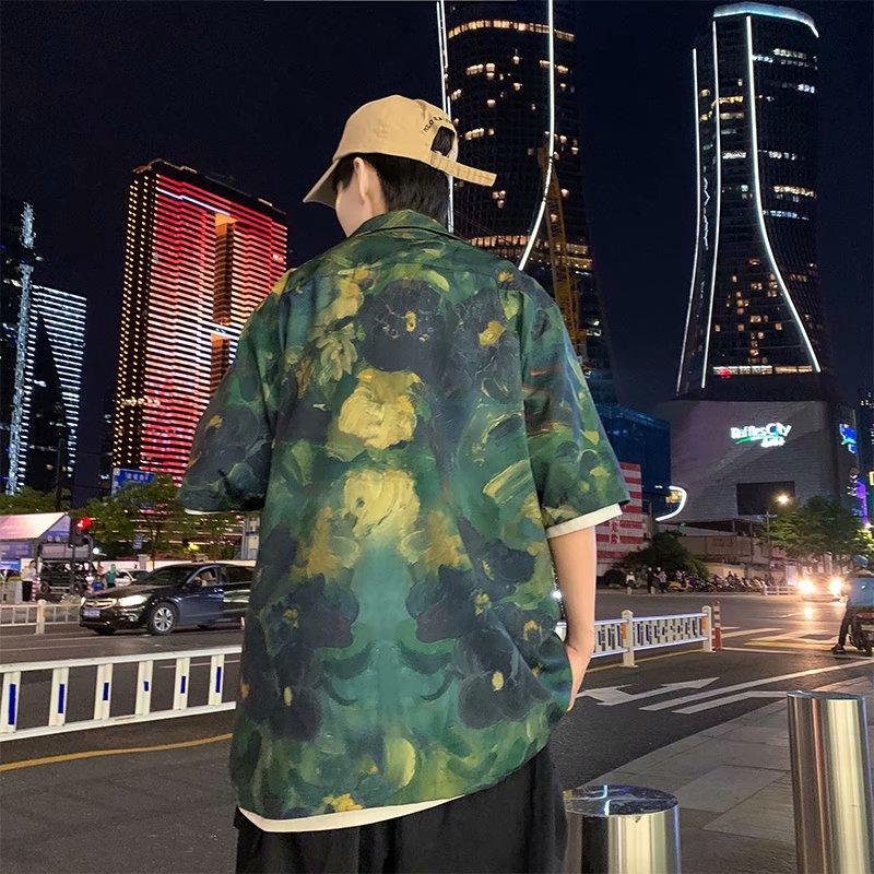 Áo sơ mi nam ngắn tay form rộng in họa tiết thời trang