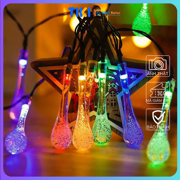 Đèn led dây pha lê giọt nước năng lượng mặt trời dài 10m LD05 ~ 100 bóng [Ánh sáng vàng/Nhiều màu