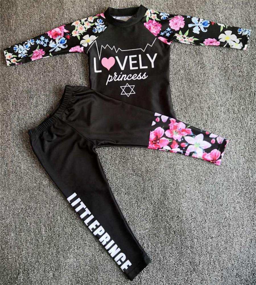 Cô Gái Hai Miếng Phù Hợp Đi Biển 3-10 Năm Trẻ Em Áo Dài Tay 2021 Kid Dễ Thương In Chữ Đồ Bơi Cho Bé áo Tắm