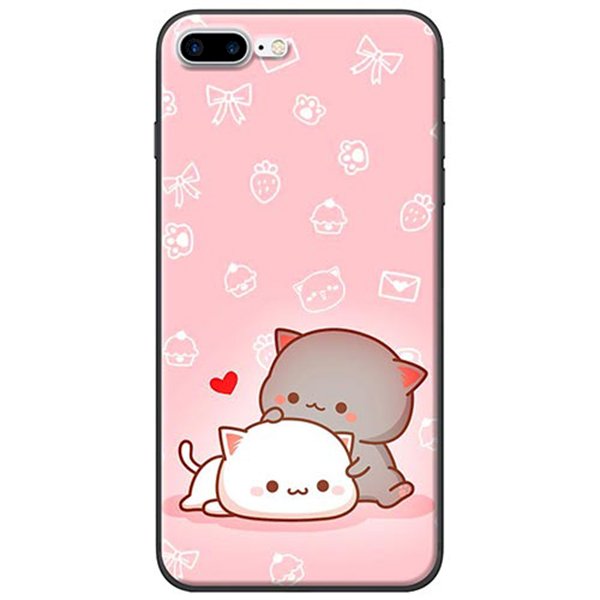 Ốp Lưng iPhone 7 Plus/ 8 Plus Mèo Mập Nền Hồng