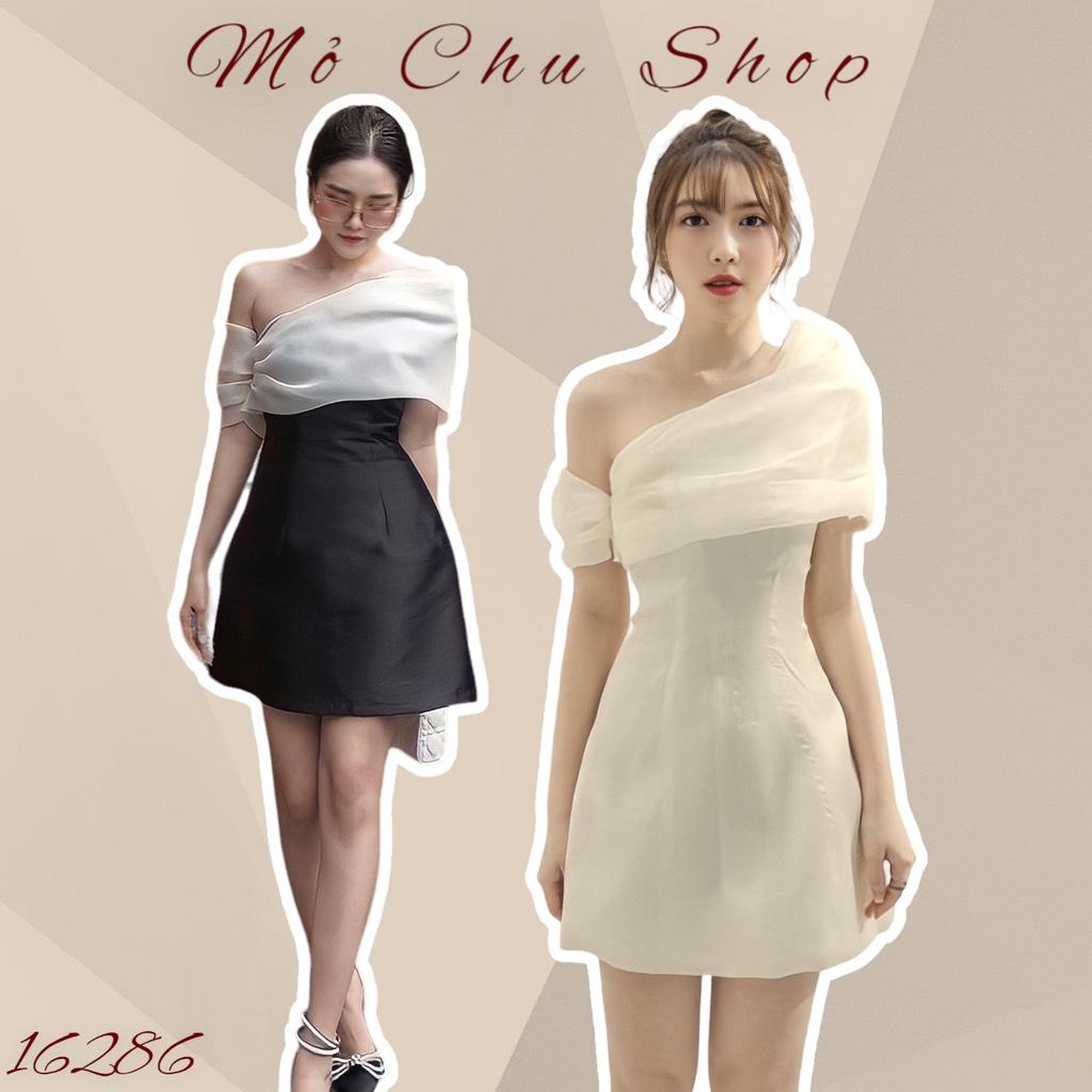 Đầm xòe lệch vai phối tơ