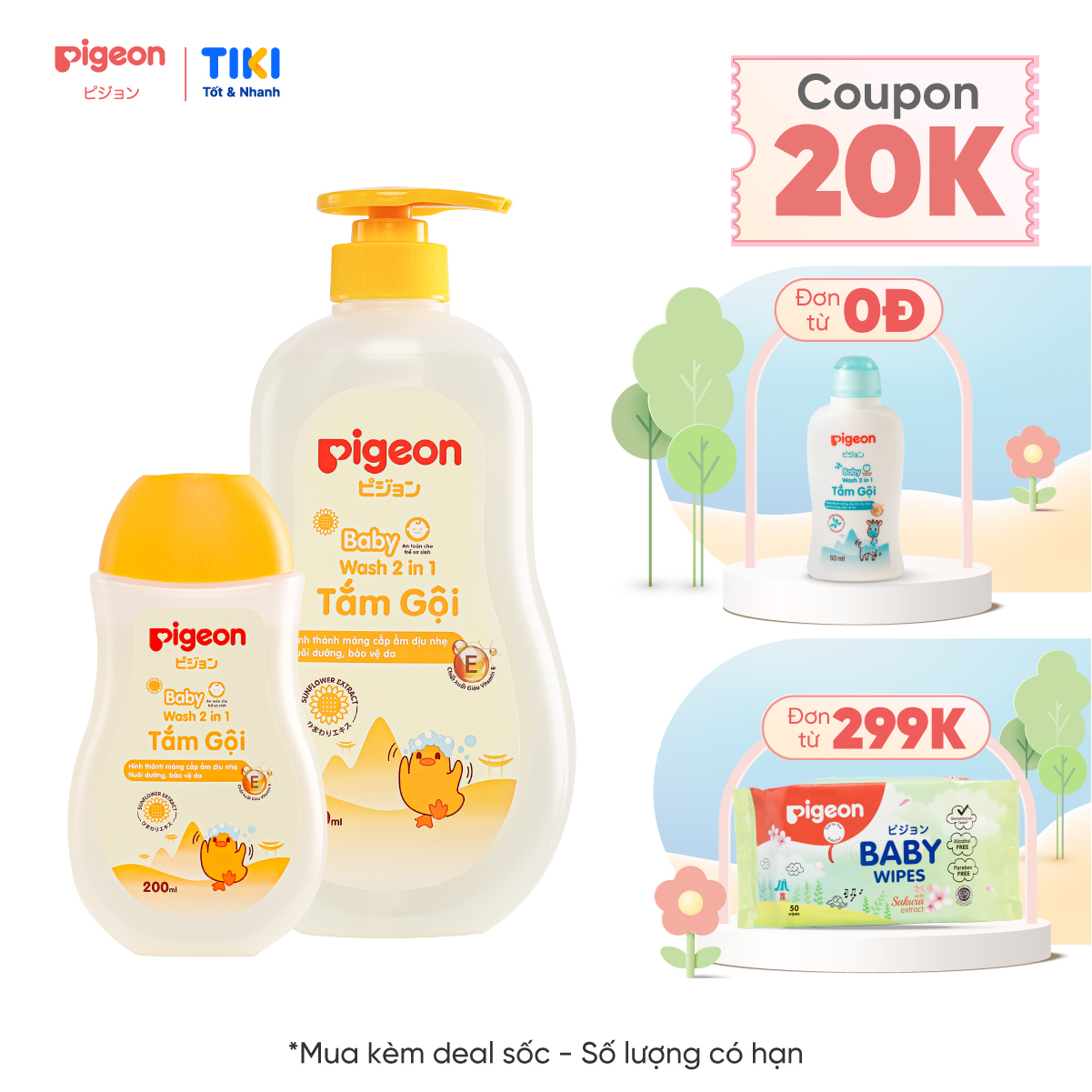 Tắm gội dịu nhẹ Pigeon Hoa hướng dương 200ml/700ml (MẪU MỚI)