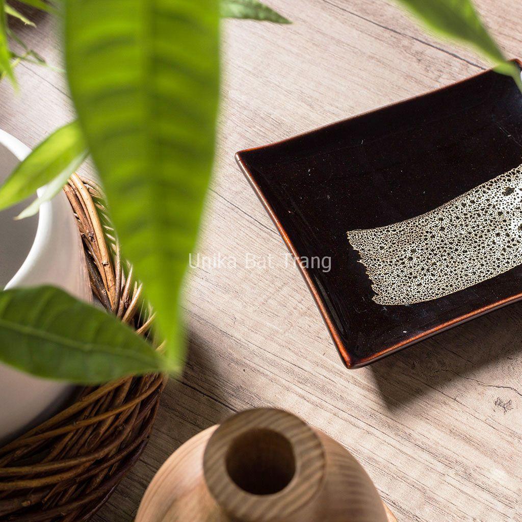 Khay Chữ Nhật Men Cánh Gián  - Gốm Cao Cấp Bát Tràng