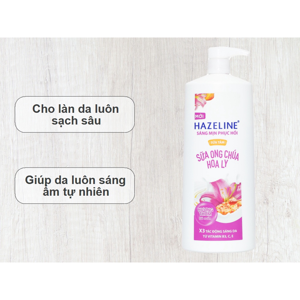 Sữa tắm Hazeline Dưỡng Thể Trắng Sáng Mịn &amp; Phục Hồi Da Từ Thiên Nhiên Sữa Ong Chúa Hoa Ly 1kg