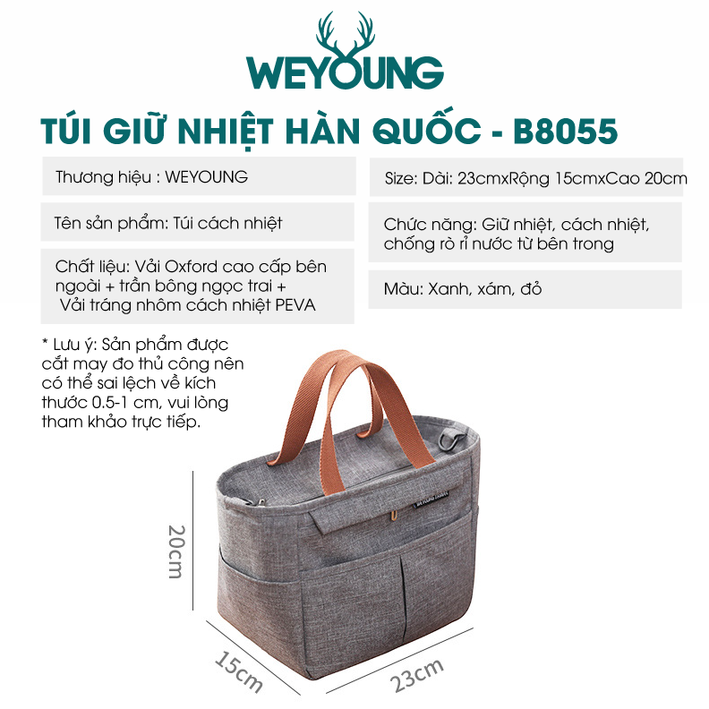 Túi đựng hộp cơm cao cấp. Túi giữ nhiệt đa năng nhiều lớp. Túi đựng đồ ăn trưa. Túi chống toả nhiệt, dày dặn, có tay xách, phong cách Hàn Quốc thời trang, hiện đại. B8055