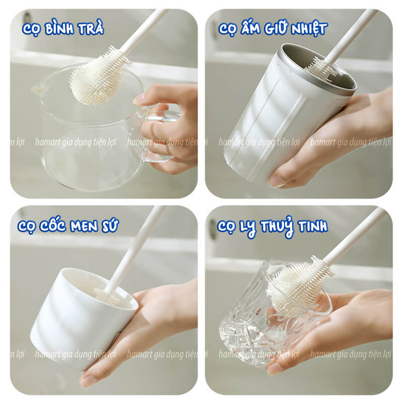 Cây Cọ Silicone Rửa Cốc Chén Ly Chai Lọ Thuỷ Tinh Đa Năng Vệ Sinh Bình Sữa Ấm Trà Sạch Đáy Góc Hẹp